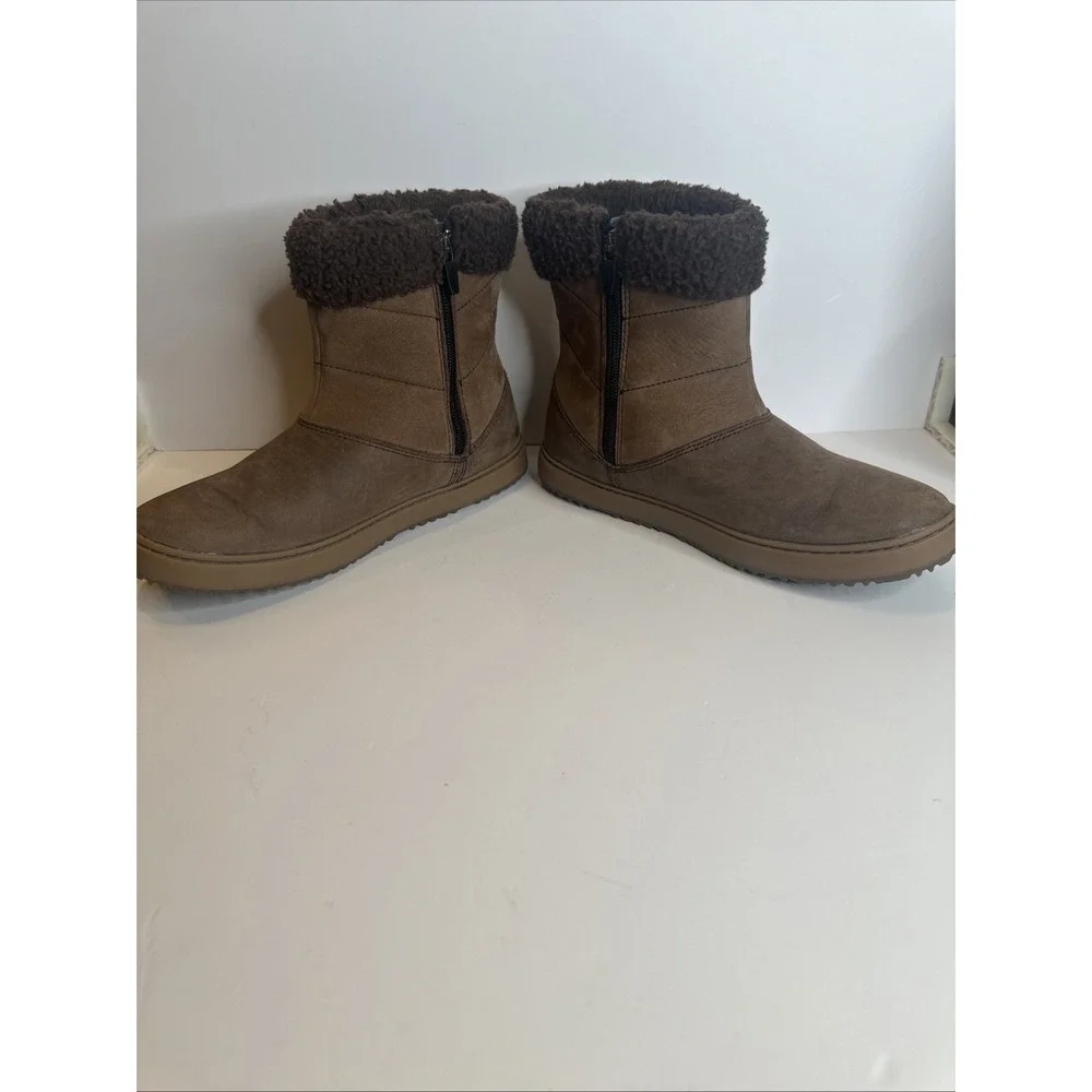 LL Bean 7 M Women's Mountainside Boots‎ Mid Fleece-Lined Brown Side Zip